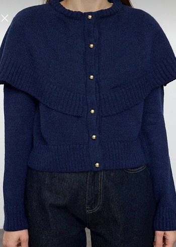 Kadın Lacivert Triko Denim Hırka - Görsel 4