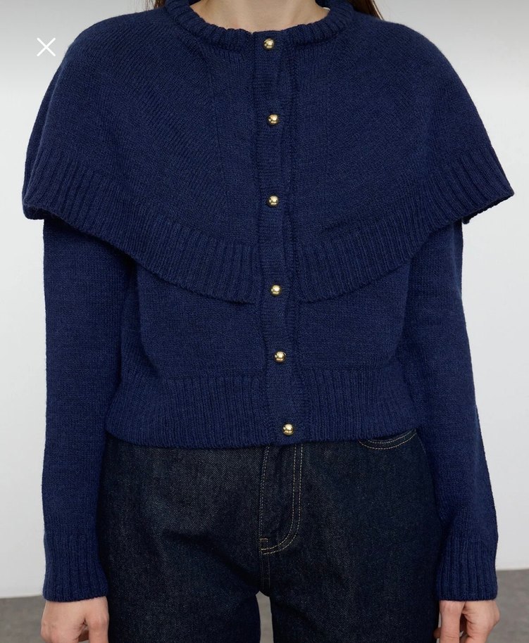 Kadın Lacivert Triko Denim Hırka - Görsel 4