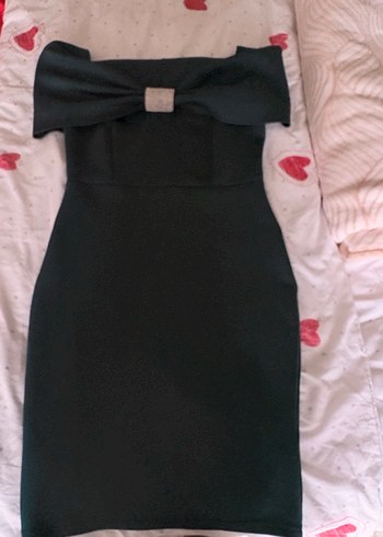 Midi Ördek yeşili  Fiyonk Detaylı Elbise - Görsel 3