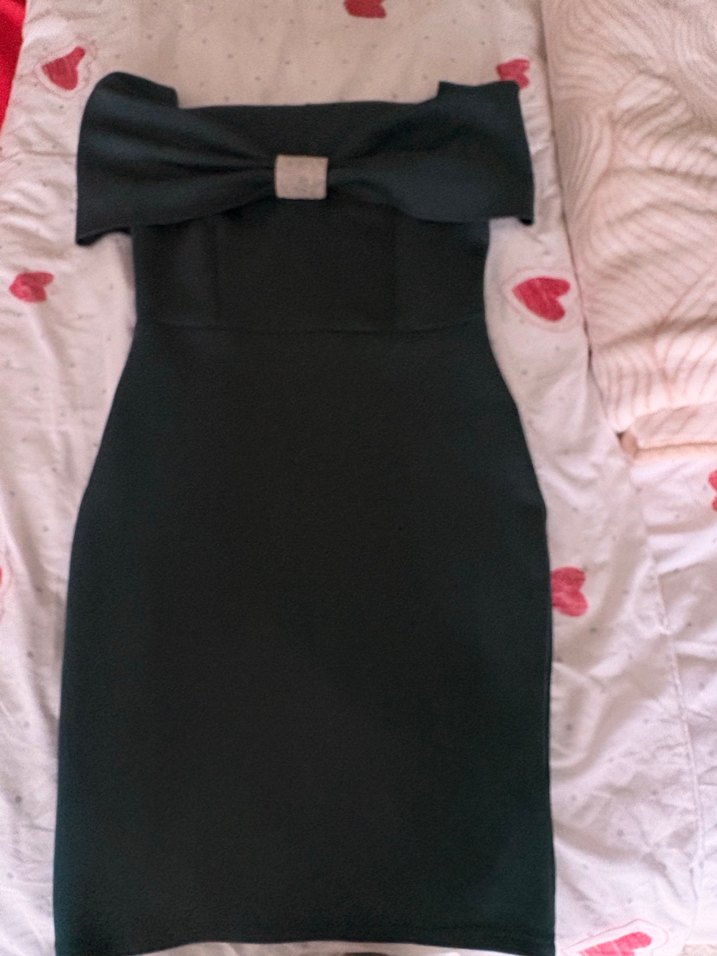 Midi Ördek yeşili  Fiyonk Detaylı Elbise - Görsel 3