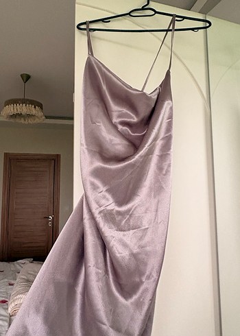 İpek Drapeli Saten Elbise - Görsel 3