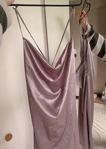 İpek Drapeli Saten Elbise - Görsel 2