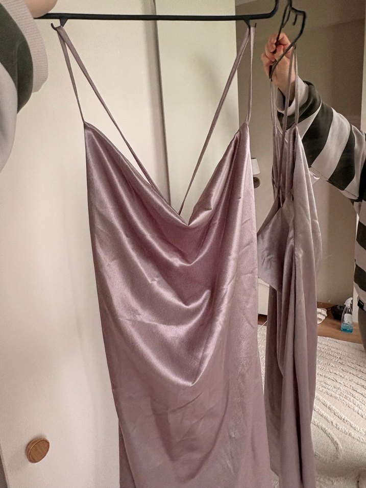 İpek Drapeli Saten Elbise - Görsel 2