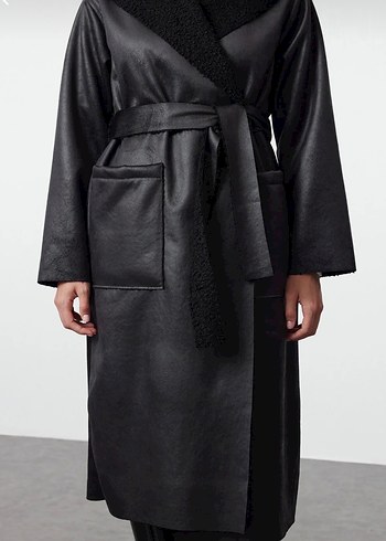 Çift taraflı hem kürklü hem deri görünümlü kaşe mont - Görsel 3