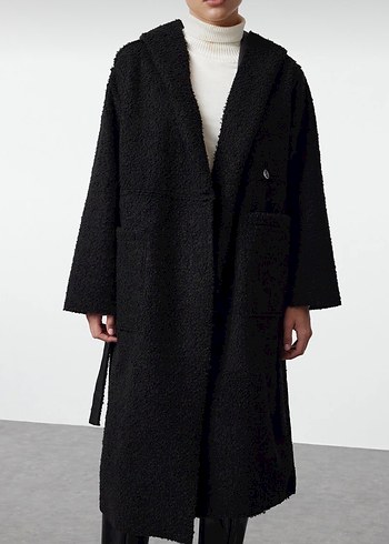 Çift taraflı hem kürklü hem deri görünümlü kaşe mont - Görsel 2