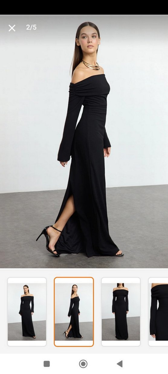 Siyah Uzun Drapeli Kadın Elbise - Görsel 2