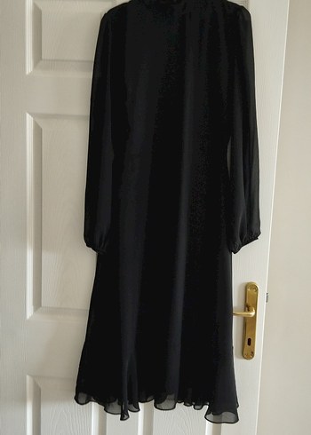 Siyah Midi V Yaka Drapeli Kadın Elbise - Görsel 3