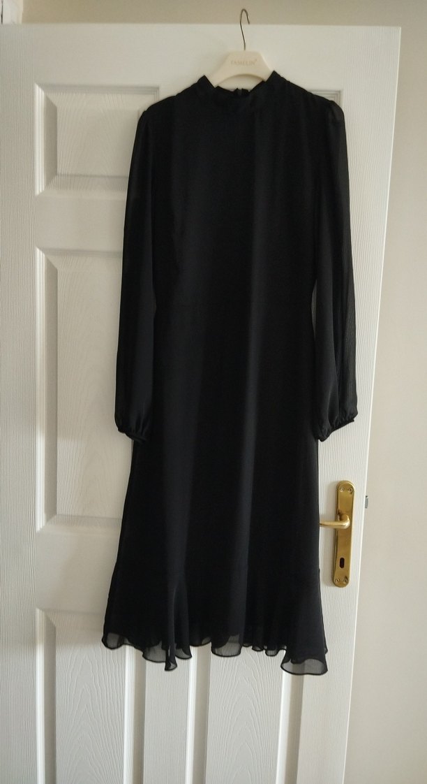 Siyah Midi V Yaka Drapeli Kadın Elbise - Görsel 3