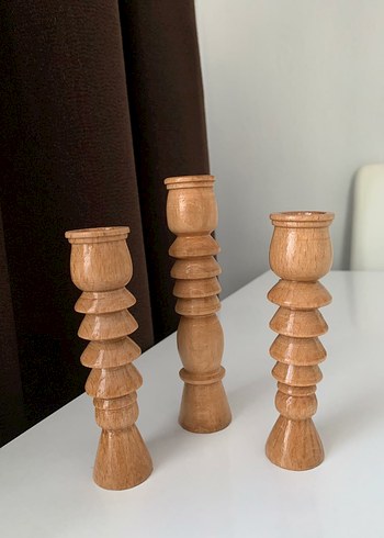 Bej Ahşap Mumluk Seti