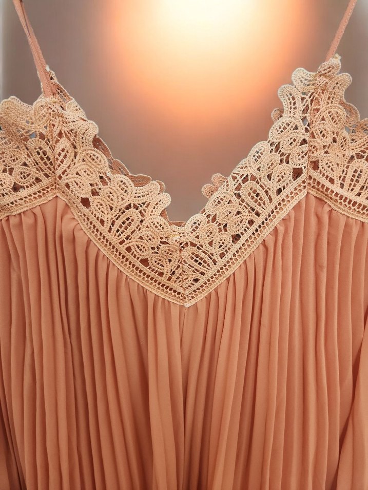 Bej Piliseli Uzun Straplez Elbise - Görsel 2