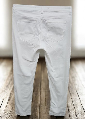 Beyaz Kadın Kot Pantolon Regular Fit Midi - Görsel 2