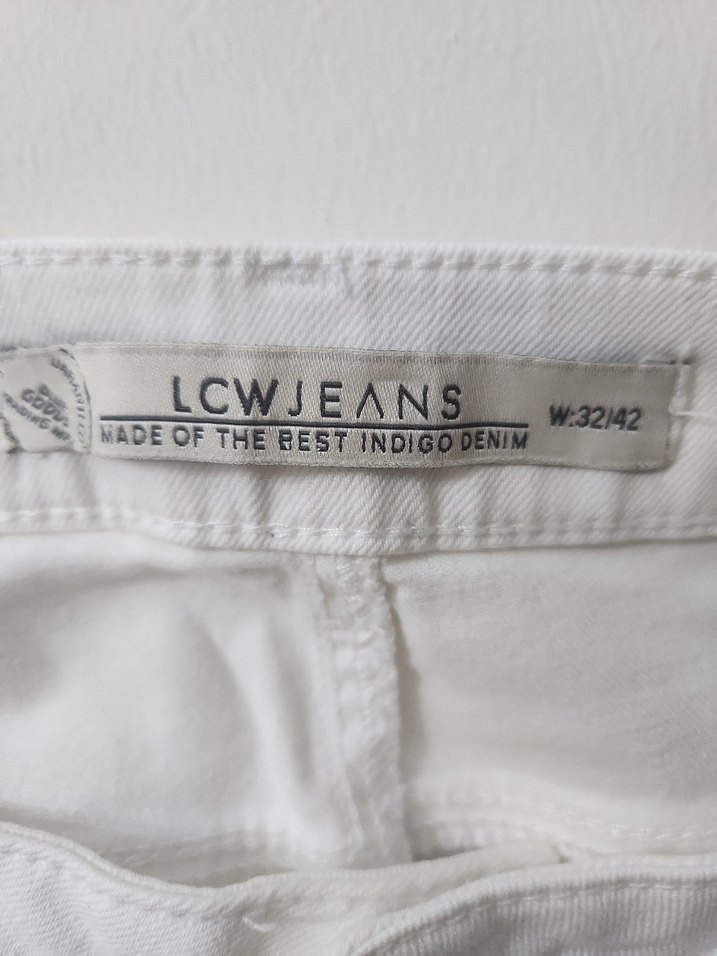 Beyaz Kadın Kot Pantolon Regular Fit Midi - Görsel 3