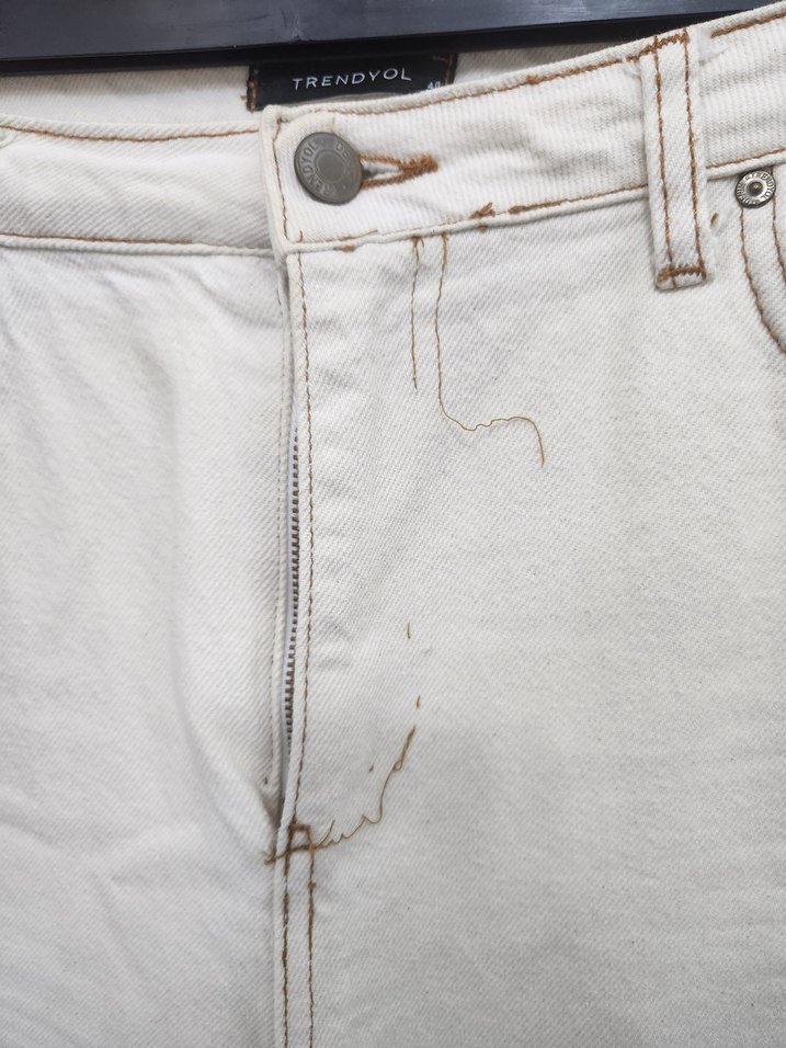 Beyaz Regular Fit Midi Kadın Denim Pantolon - Görsel 3