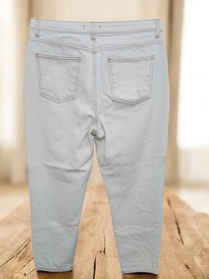 Beyaz Regular Fit Midi Kadın Denim Pantolon - Görsel 2