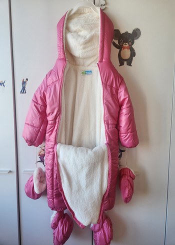 Pembe Kürklü Kapüşonlu Bebek Tulumu - Görsel 2