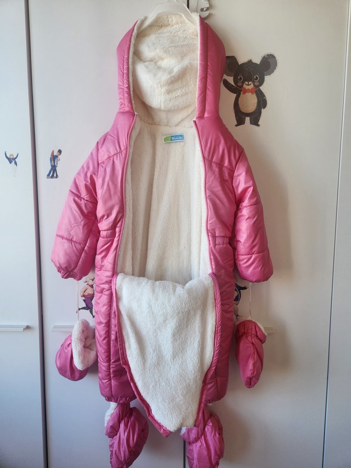 Pembe Kürklü Kapüşonlu Bebek Tulumu - Görsel 2