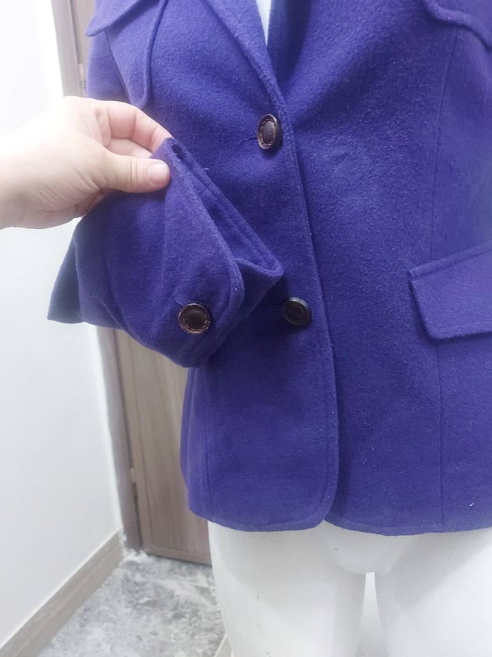 Düğmeli Mor Kadın Ofis Blazeri - Görsel 2