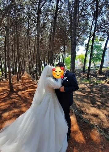 42 Beden beyaz Renk Tesettür Gelinlik