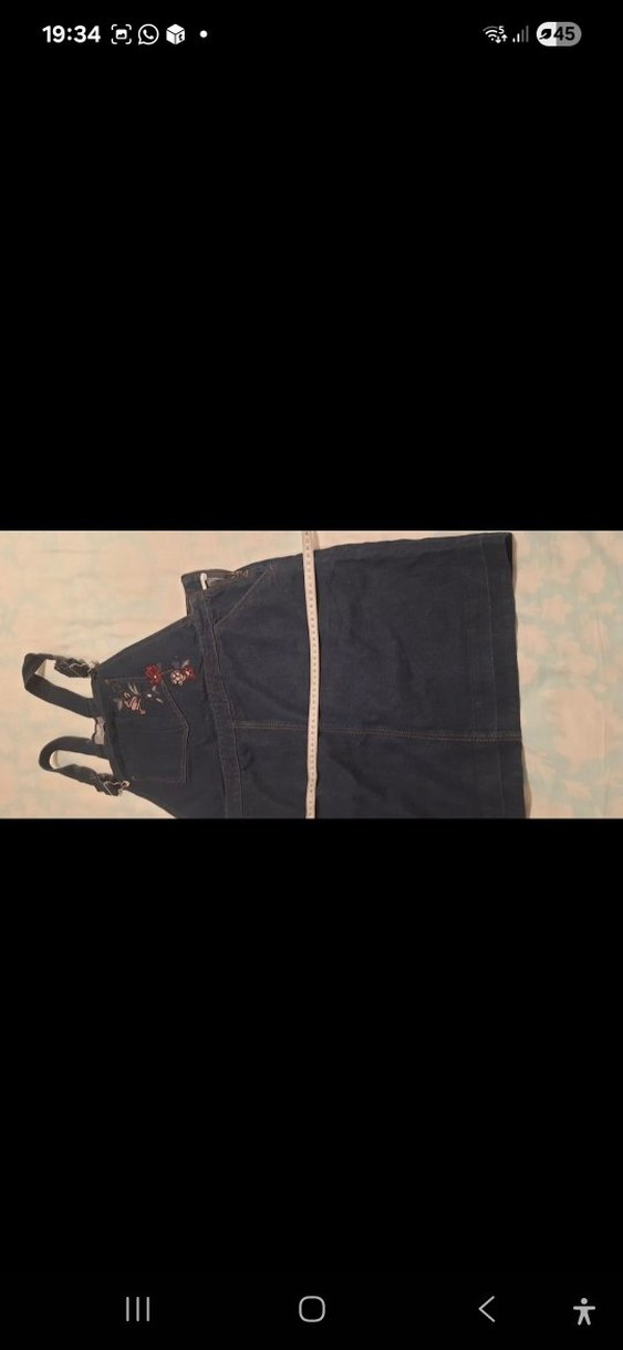 Nakışlı Koyu Lacivert Kadin Kot Salopet - Görsel 4