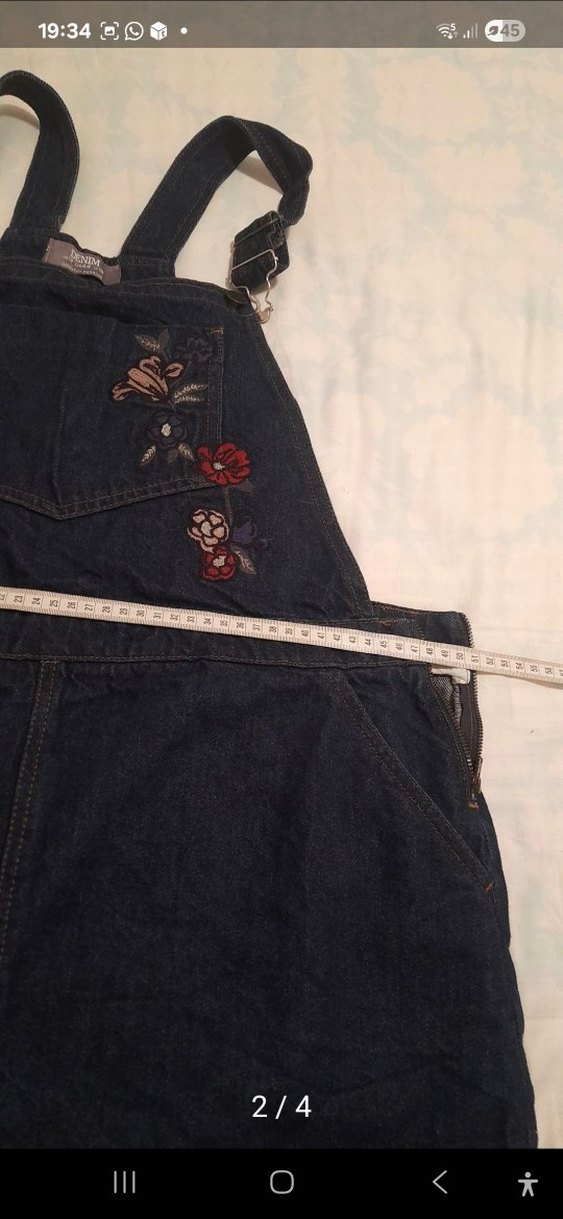 Nakışlı Koyu Lacivert Kadin Kot Salopet - Görsel 3