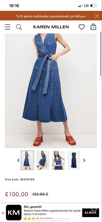 50 Beden mavi Renk Karen mıllen kot elbise sıfır