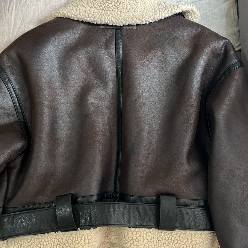 Zara Kürk Detaylı Kahverengi Deri Biker Ceket - Görsel 2
