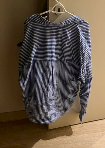 Mango Çizgili Mavi Kadın Keten Gömlek - Görsel 4