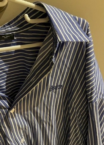 Mango Çizgili Mavi Kadın Keten Gömlek - Görsel 3