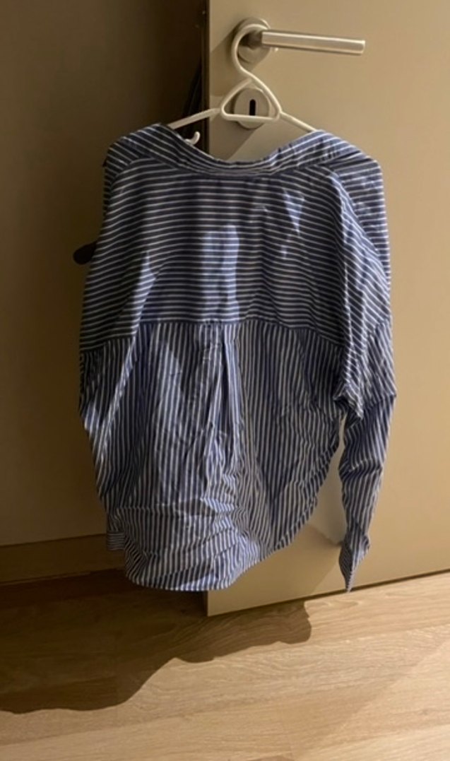 Mango Çizgili Mavi Kadın Keten Gömlek - Görsel 4