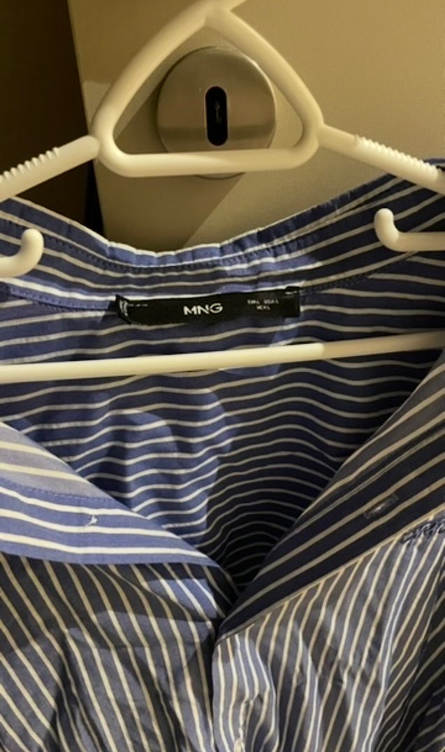 Mango Çizgili Mavi Kadın Keten Gömlek - Görsel 2