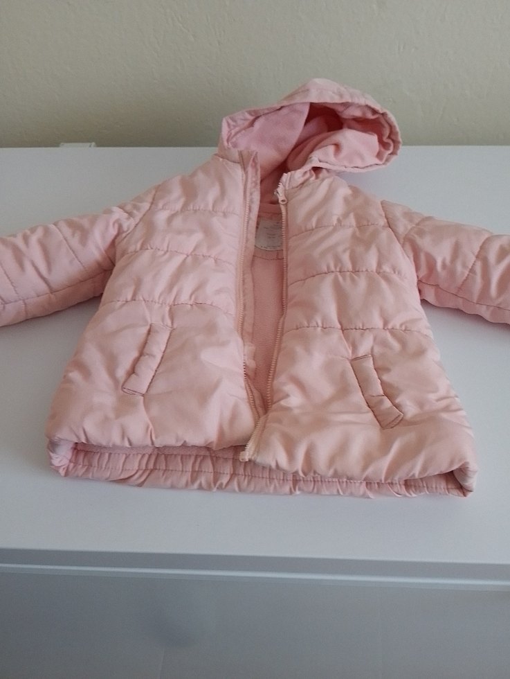 Kız Çocuk Kapüşonlu Pembe Fermuarlı Mont - Görsel 2