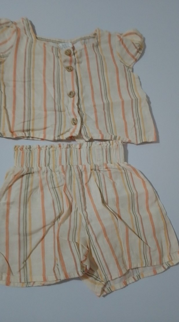 Bej Bebek Kız Bağlama Desenli Takım - Görsel 3