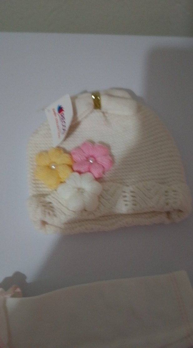 Nakışlı Beyaz Bebek Bere - Görsel 2