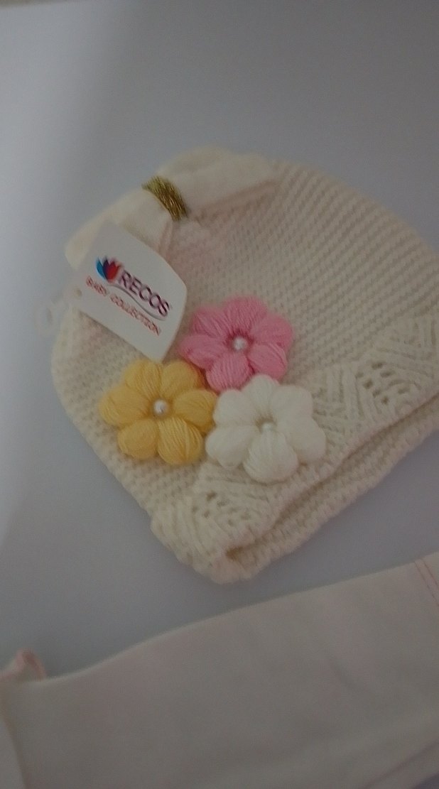 Nakışlı Beyaz Bebek Bere - Görsel 4