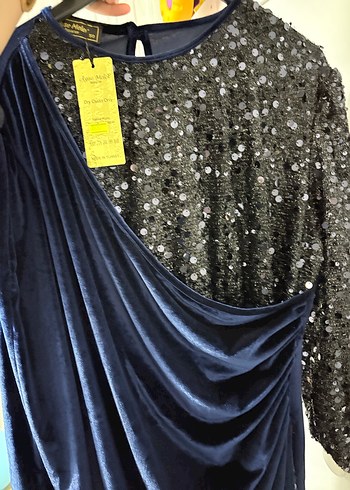 Drapeli Lacivert Kadın Uzun Abiye Elbise - Görsel 3