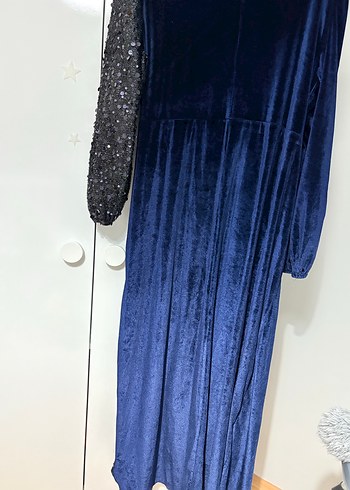 Drapeli Lacivert Kadın Uzun Abiye Elbise - Görsel 5