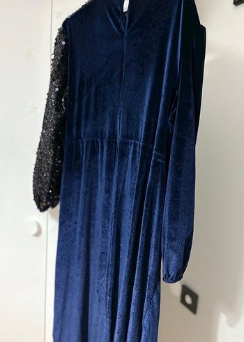 Drapeli Lacivert Kadın Uzun Abiye Elbise - Görsel 9