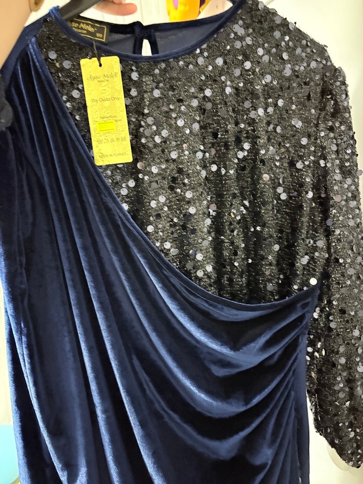 Drapeli Lacivert Kadın Uzun Abiye Elbise - Görsel 3