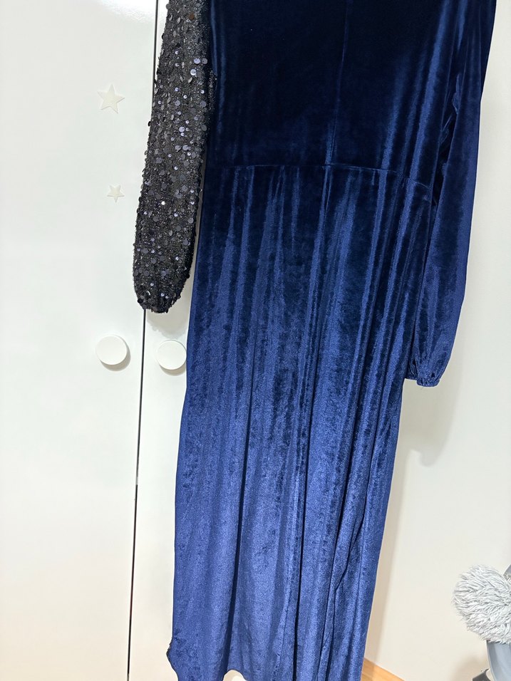 Drapeli Lacivert Kadın Uzun Abiye Elbise - Görsel 5