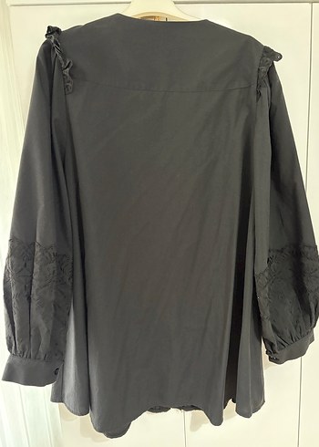 Dantel Detaylı Siyah Uzun gömlek - Görsel 6