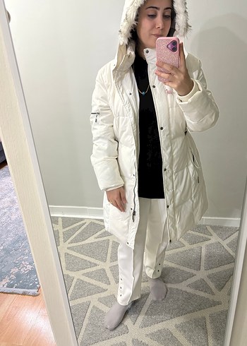 Beyaz Kürklü Kışlık Kadın Mont - Görsel 5