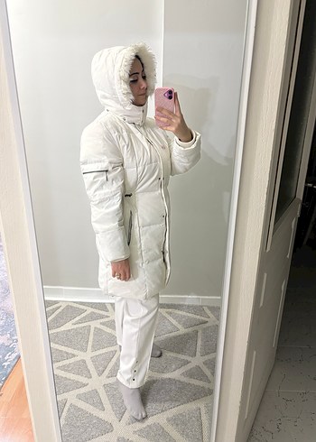 Beyaz Kürklü Kışlık Kadın Mont - Görsel 4