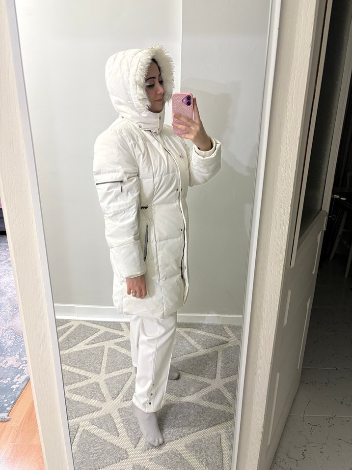Beyaz Kürklü Kışlık Kadın Mont - Görsel 4