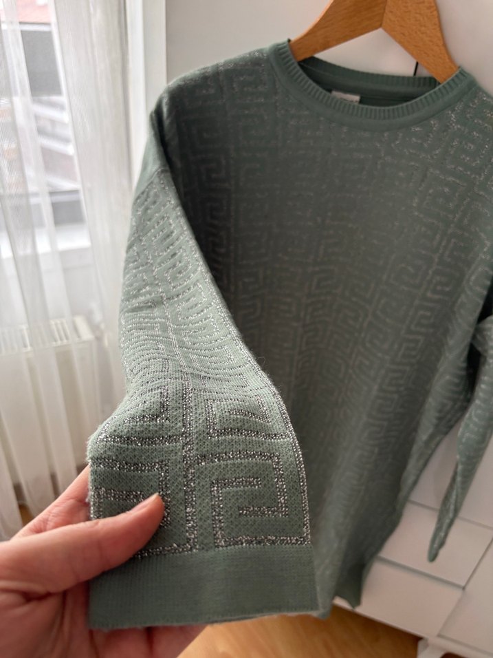 Gri Örgü Desenli triko tunik - Görsel 2