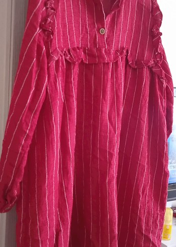 Bordo Keten Midi Bohem Tunik - Görsel 2