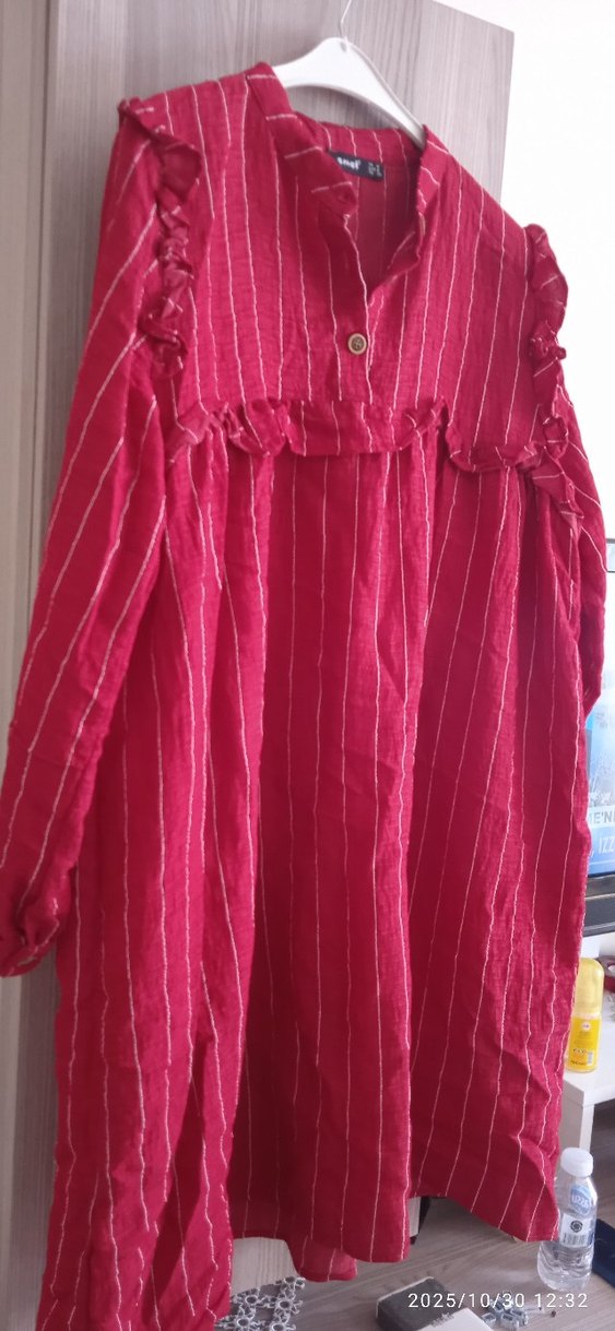 Bordo Keten Midi Bohem Tunik - Görsel 2