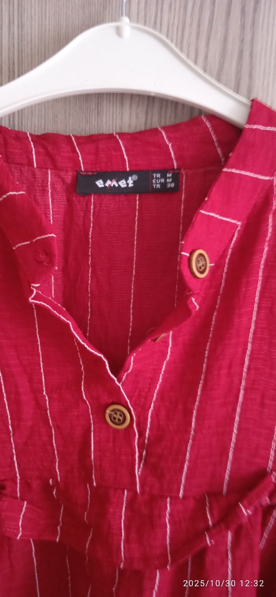 Bordo Keten Midi Bohem Tunik - Görsel 3