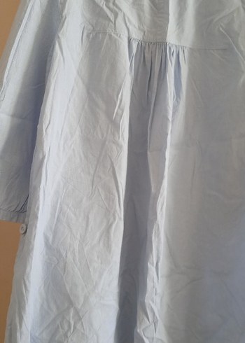 Düğmeli Beyaz Keten Midi Gömlek - Görsel 2