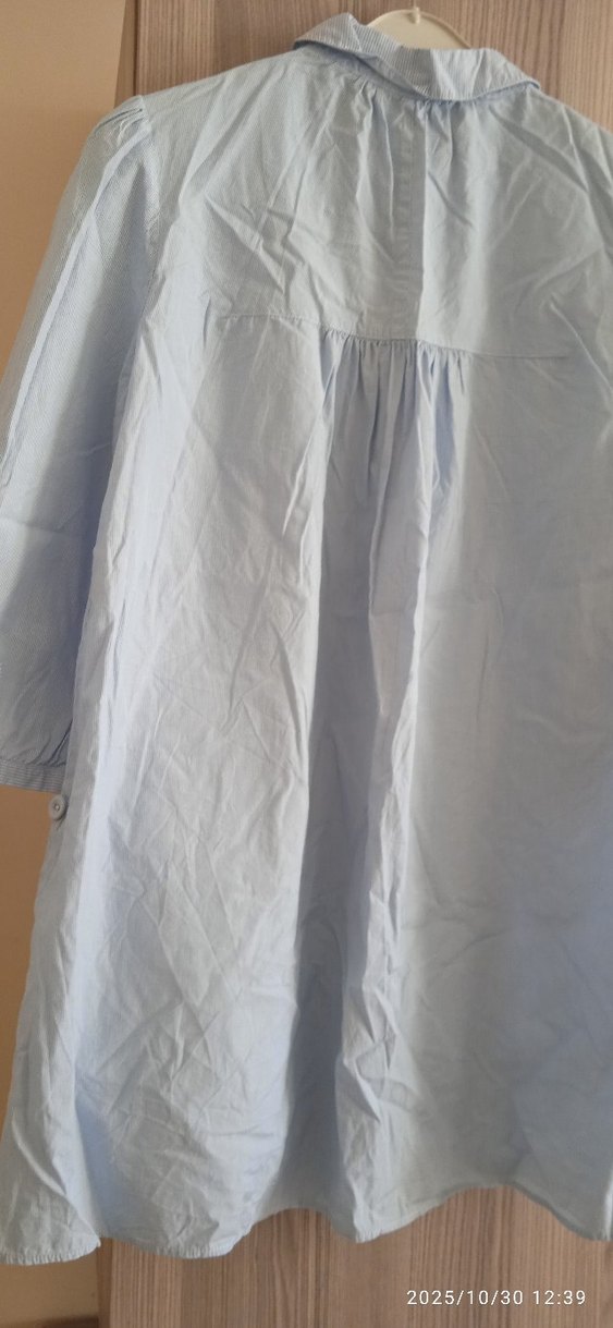 Düğmeli Beyaz Keten Midi Gömlek - Görsel 2