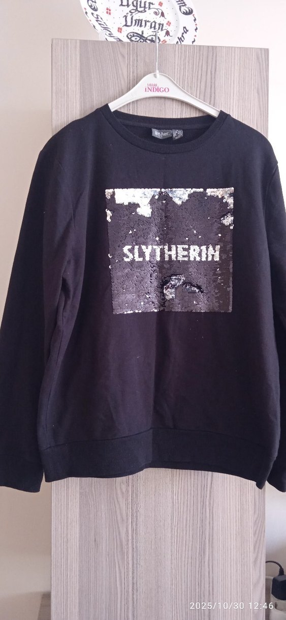 Parlak Siyah Slytherin Baskılı Sweatshirt - Görsel 3